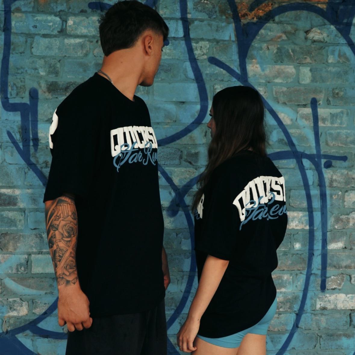 White and blue puff tee